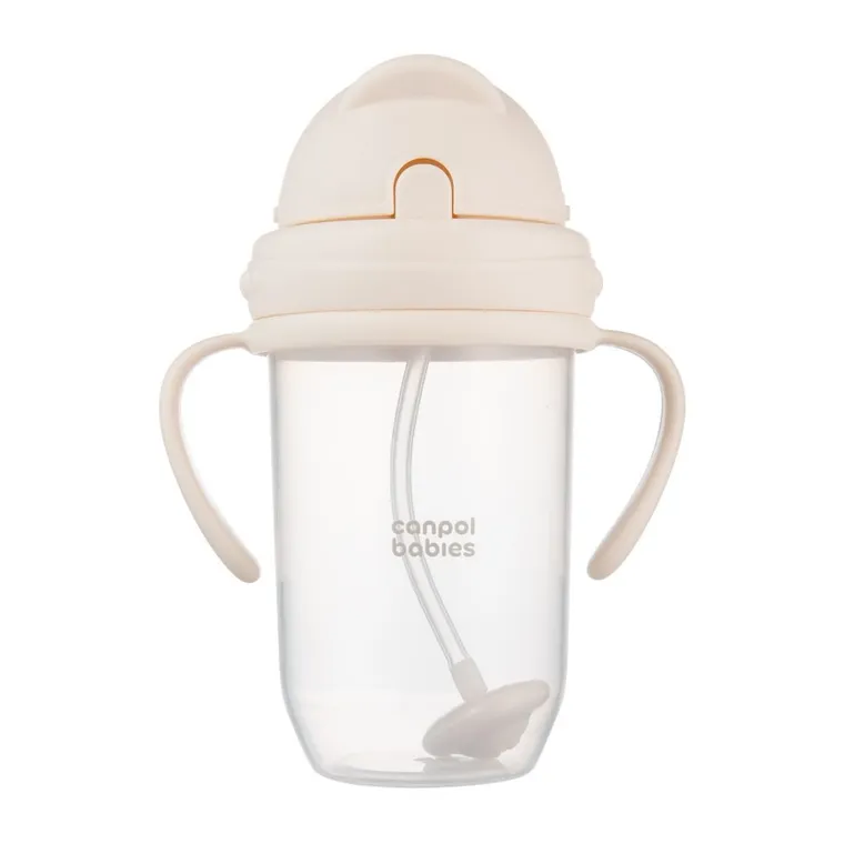 Canpol babies, kubek niekapek, z rurką i odważnikiem, kremowy, 270 ml