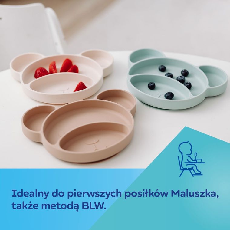 Canpol babies, Miś, silikonowy, trójdzielny talerzyk z przyssawką, beige