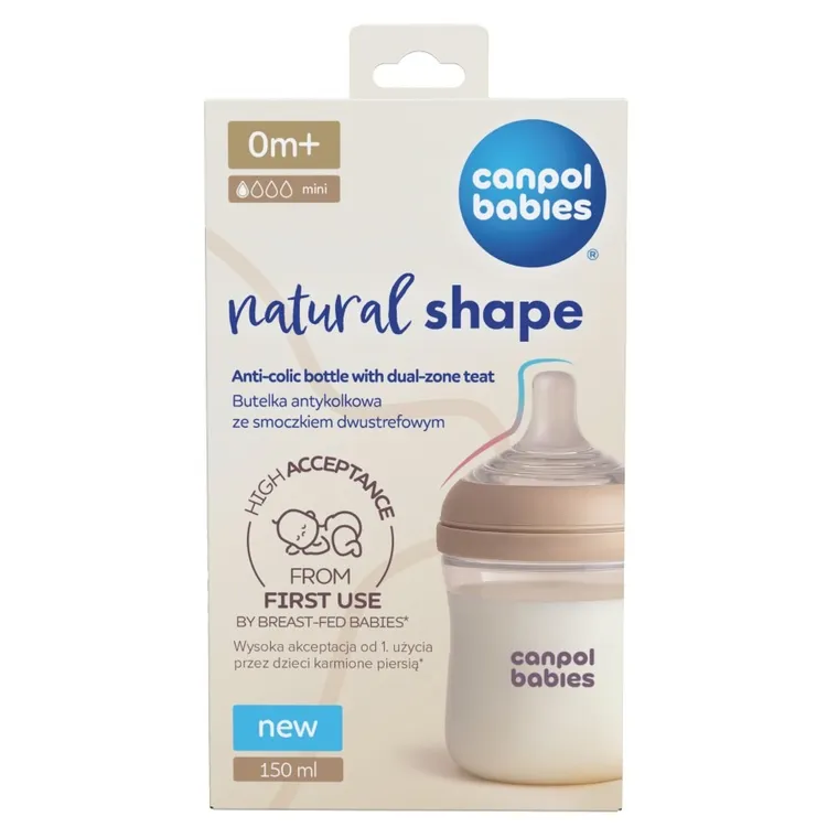Canpol babies, Natural Shape, butelka ze smoczkiem dwustrefowym, 150 ml