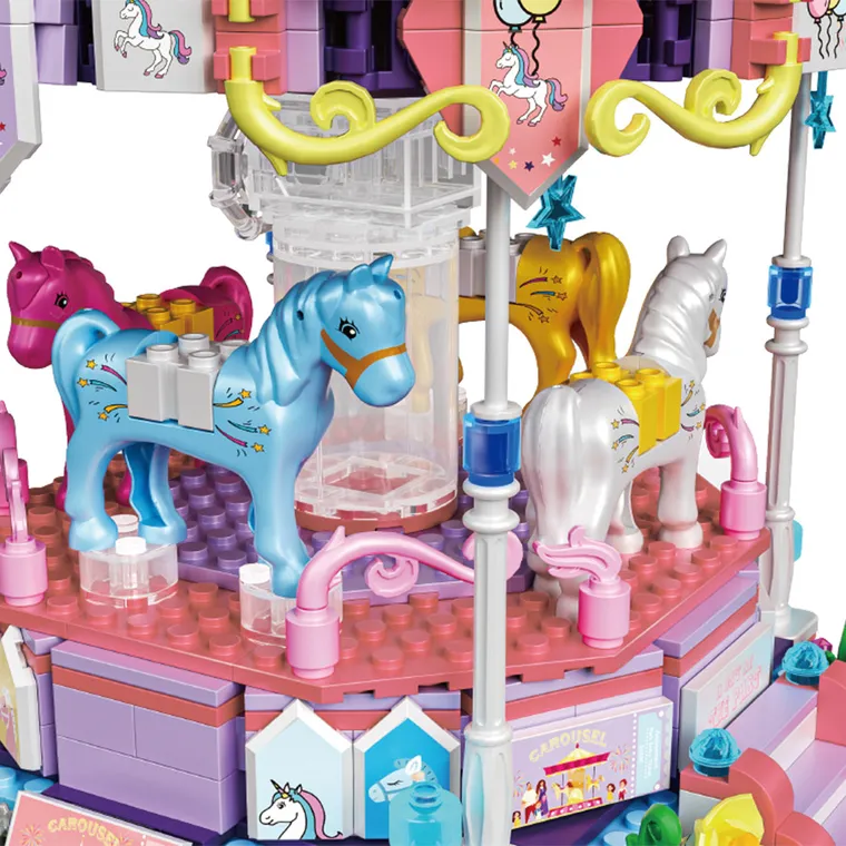 Carousel, klocki konstrukcyjne z pozytywką, karuzela z konikami, 591 elementów