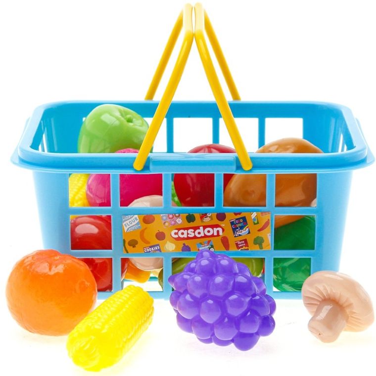Casdon, koszyk sklepowy, zestaw z warzywami i owocami, 21 cm