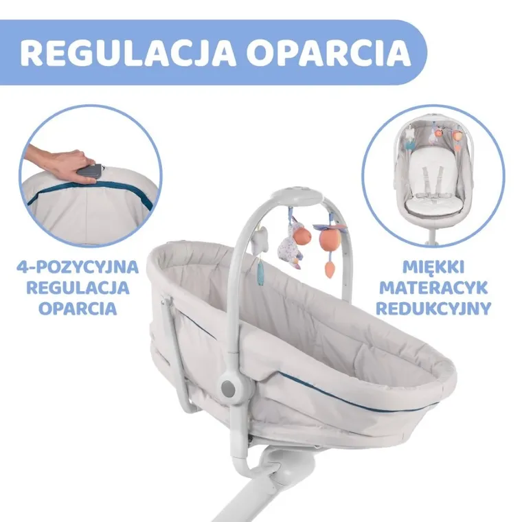 Chicco, Baby Hug 4in1, kołyska, leżaczek, krzesełko, Glacial