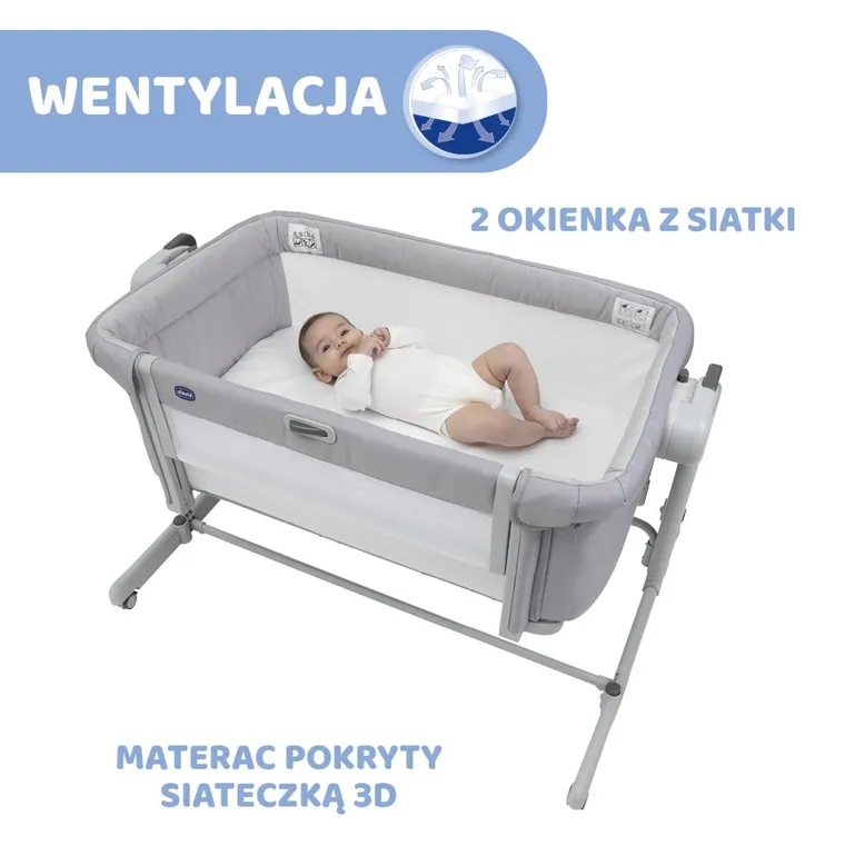 Chicco, Co-Sleeping, Next2Me, Magic Evo, łóżeczko dostawne, grey mist