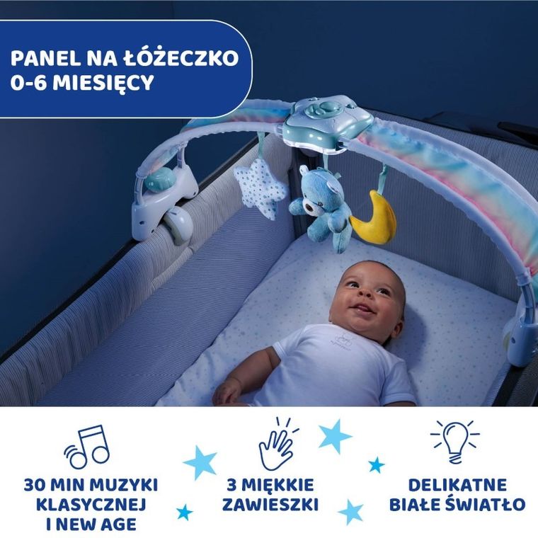 Chicco, First Dreams, Panel Rainbow Sky, nocna lampka z muzyką, uspokajacz, niebieski