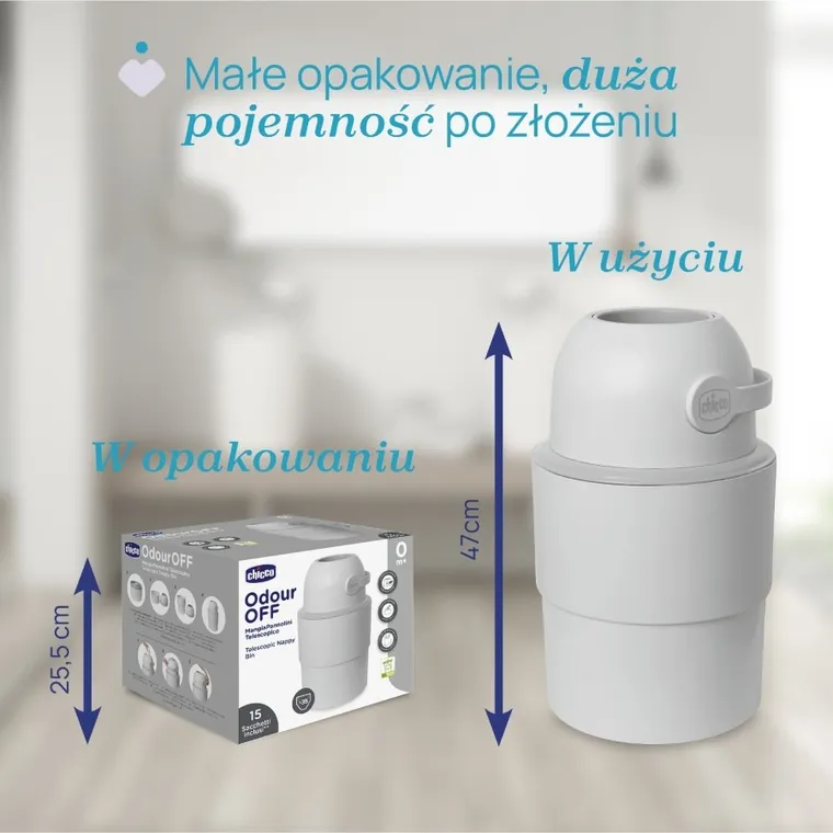 Chicco, kosz na pieluchy, teleskopowy, biały + worki
