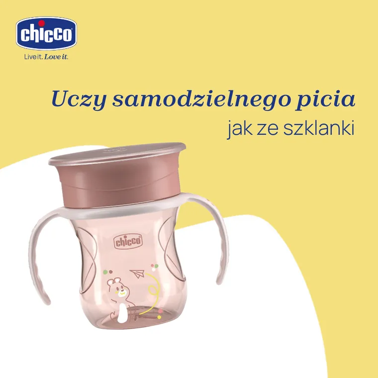 Chicco, kubek treningowy 360° do nauki samodzielnego picia, brzoskwiniowy, 12m+, 200 ml