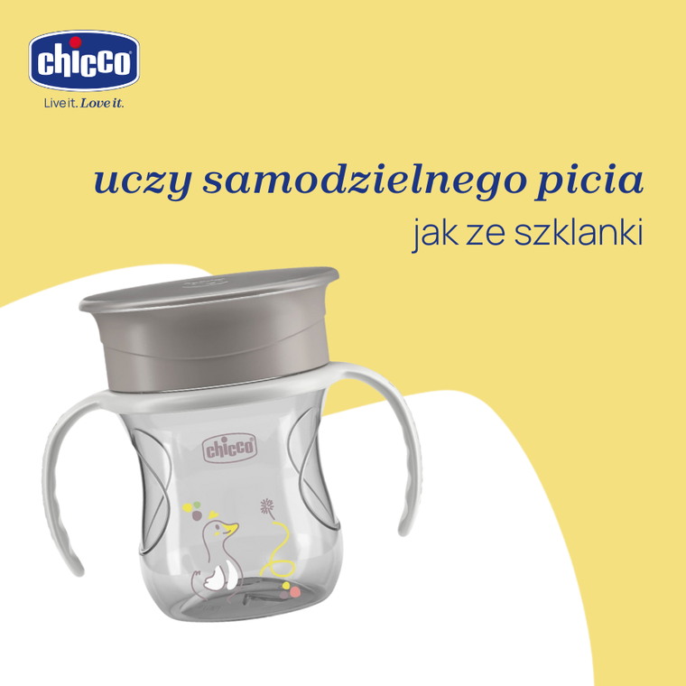 Chicco, kubek treningowy 360° do nauki samodzielnego picia, szary, 12m+, 200 ml