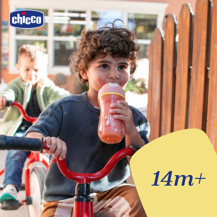 Chicco, kubek treningowy, niekapek, termiczny ze słomką, brzoskwiniowy,14m+, 266 ml
