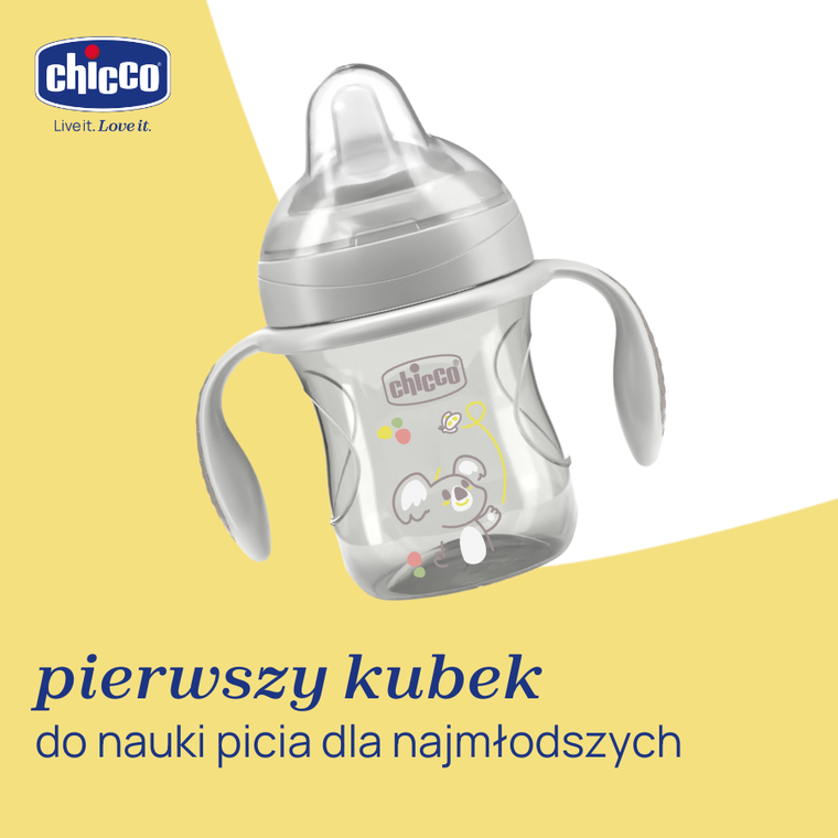Chicco, kubek treningowy, niekapek z miękkim ustnikiem, szary, 4m+, 200 ml