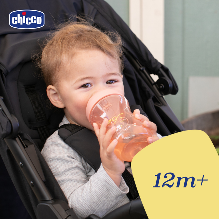 Chicco, kubek treningowy, niekapek z ustnikiem w kształcie słomki, brzoskwiniowy 12m+, 266 ml