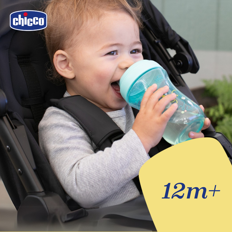 Chicco, kubek treningowy, niekapek z ustnikiem w kształcie słomki, turkusowy 12m+, 266 ml