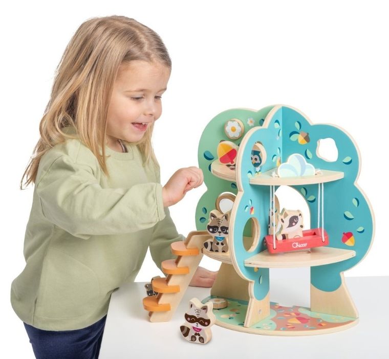 Chicco, My Wood Friends, Drewniany domek szopów, zestaw figurek