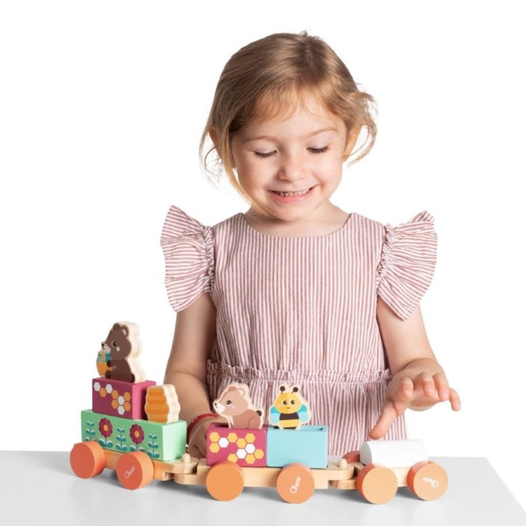 Chicco, My Wood Friends, drewniany pociąg z figurkami zwierząt