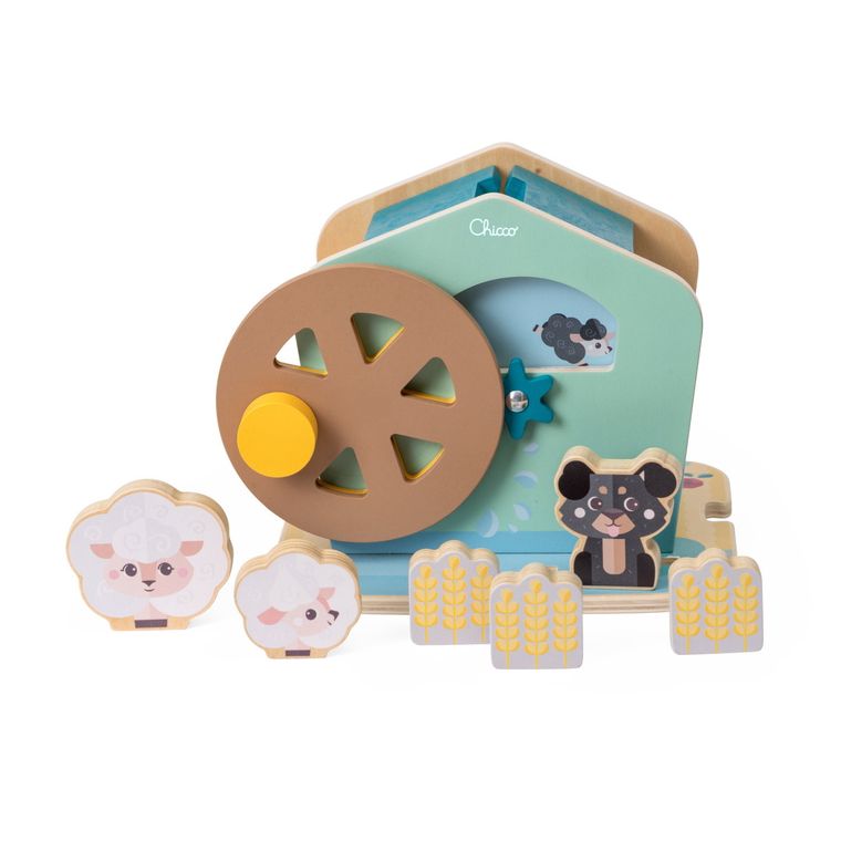 Chicco, My Wood Friends, drewniany wodny młyn z owieczkami