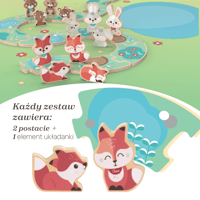 Chicco, My Wood Friends, Zestaw mama, drewniane figurki lisków, 2 szt.