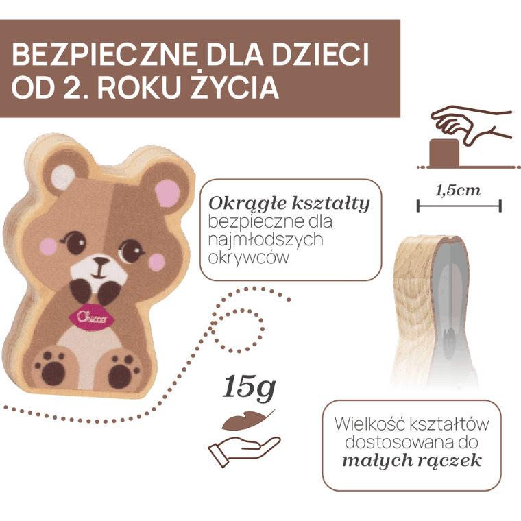 Chicco, My Wood Friends, Zestaw Mama, drewniane figurki niedźwiadków, 2 szt.
