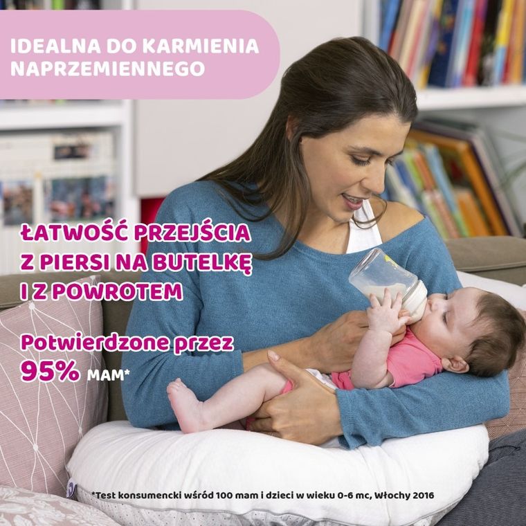 Chicco, NaturalFeeling, butelka plastikowa, przepływ wolny, niebieska, 0m+, 150 ml