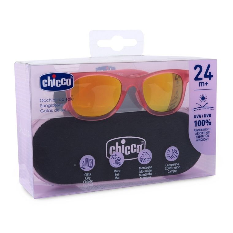 Chicco, okulary przeciwsłoneczne z etui, lustrzane, czerwone, 24m+