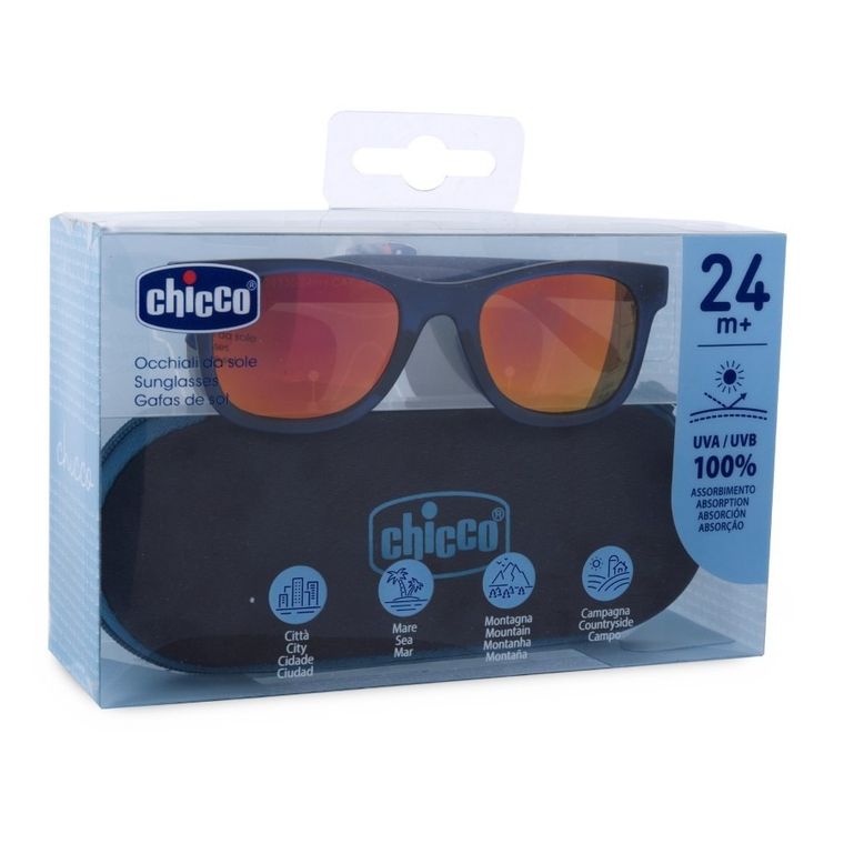 Chicco, okulary przeciwsłoneczne z etui, lustrzane, niebieskie, 24m+