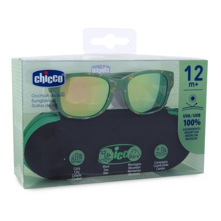 Chicco, okulary przeciwsłoneczne z etui, lustrzane, zielone, 12m+