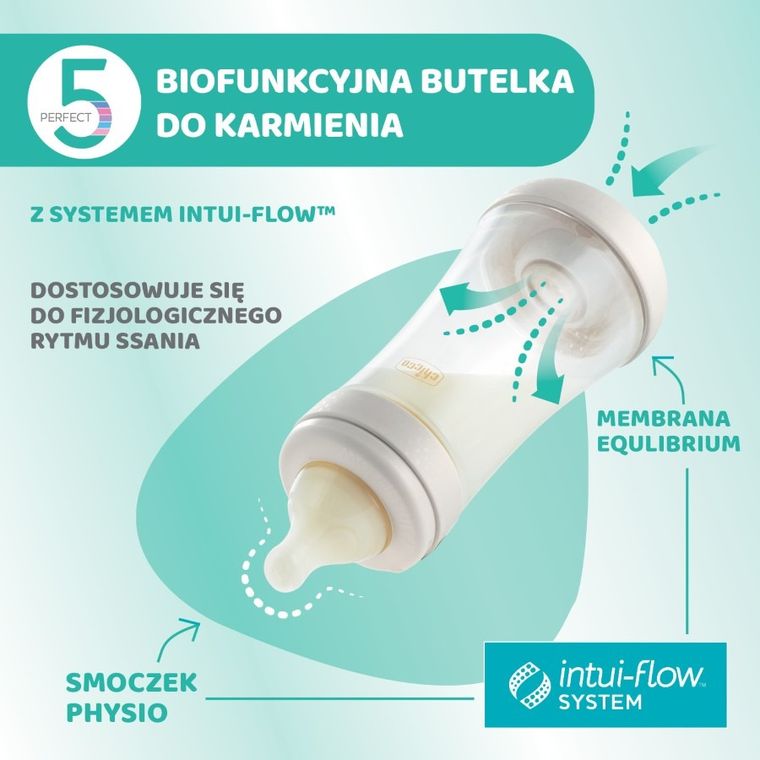 Chicco, Perfect5, butelka antykolkowa, yellow, 4m+, 300 ml