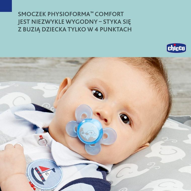 Chicco, PhysioForma Comfort, smoczek uspokajający, niebieski, 6-16m