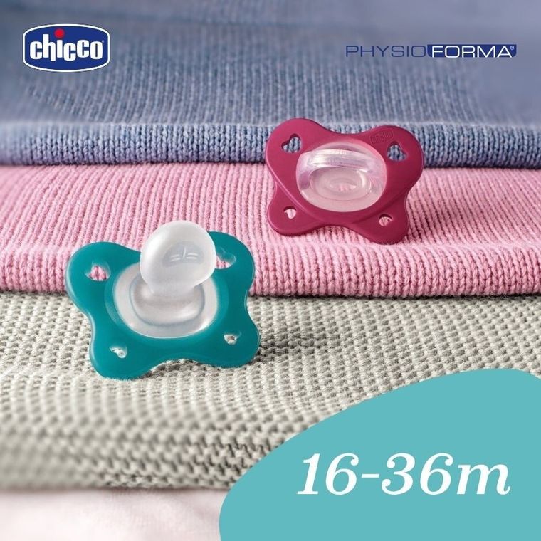 Chicco, PhysioForma Dual Soft, smoczek uspokajający, silikonowy, niebieski, 16-36m, 2 szt.