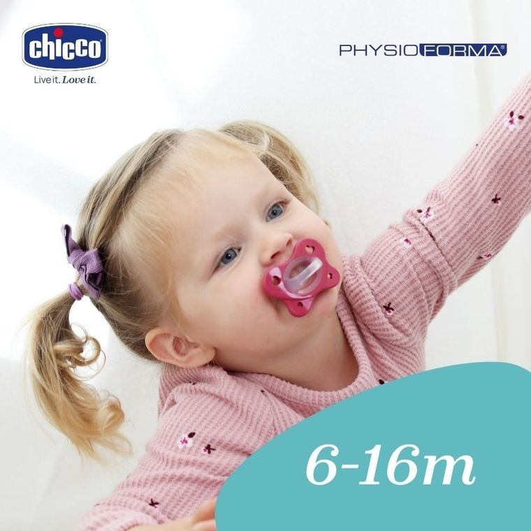 Chicco, PhysioForma Dual Soft, smoczek uspokajający, silikonowy, różowy, 6-16m, 2 szt.