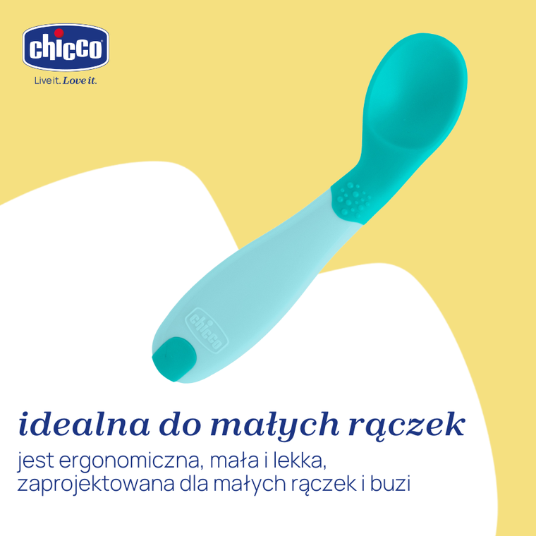 Chicco, pierwsza łyżeczka, turkusowa, 8m+