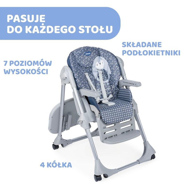 Chicco, Polly Easy, krzesło do karmienia, Pinguin, 4 koła