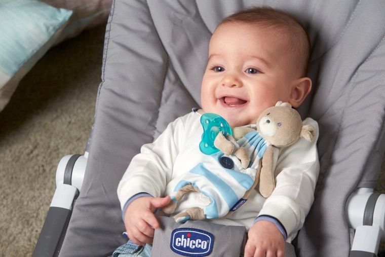 Chicco, przytulanka do smoczka, niebieska, 0m+