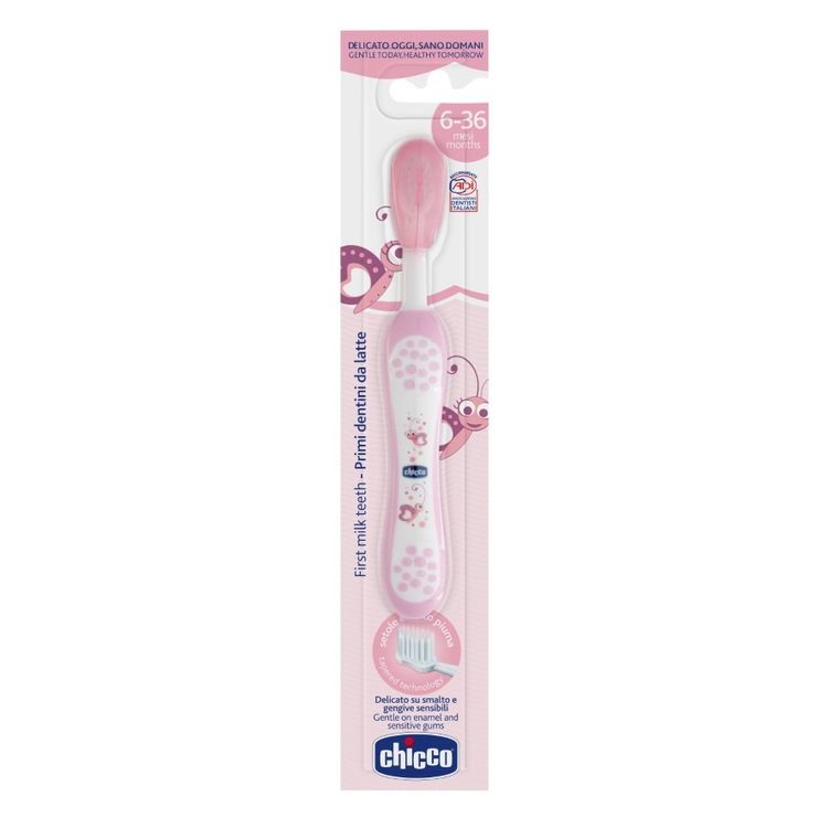Chicco, szczoteczka do zębów, różowa, 6m+