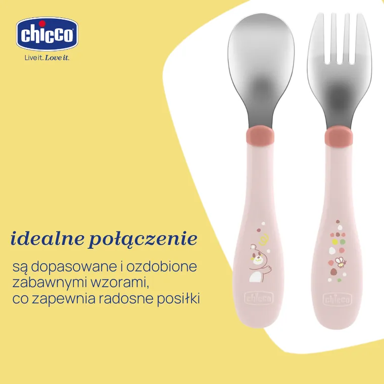 Chicco, sztućce metalowe, beżowe, 18m+