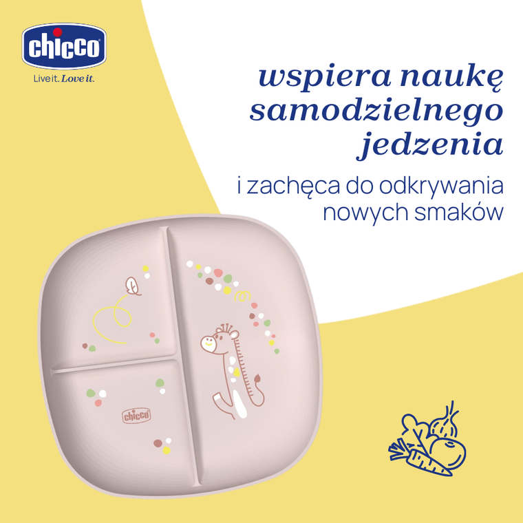 Chicco, talerz 3-dzielny, beżowy, 12m+