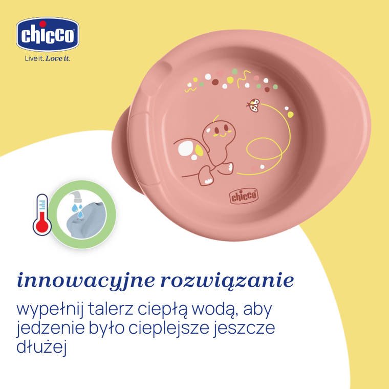 Chicco, talerz podgrzewany, brzoskwiniowy, 6m+