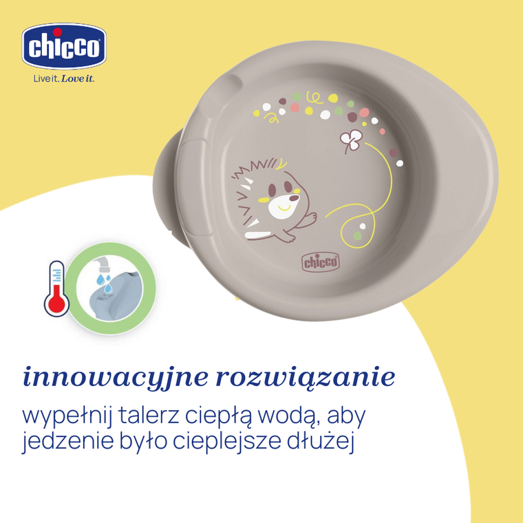 Chicco, talerz podgrzewany, szary, 6m+