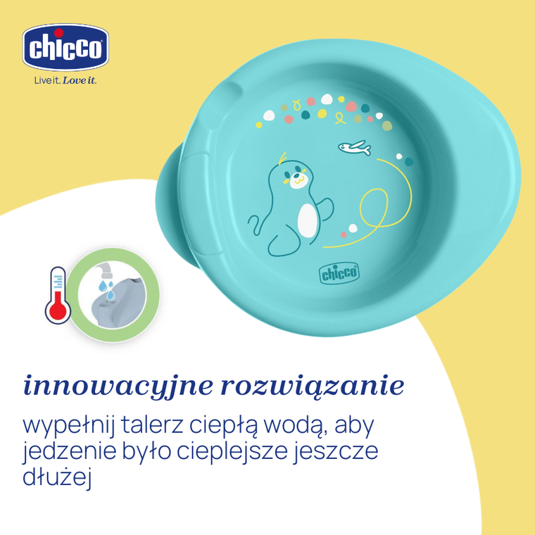 Chicco, talerz podgrzewany, turkusowy, 6m+