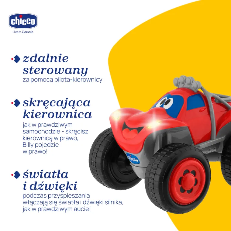 Chicco, Turbo Team, Billy BigWheels, pojazd zdalnie sterowany, czerwony