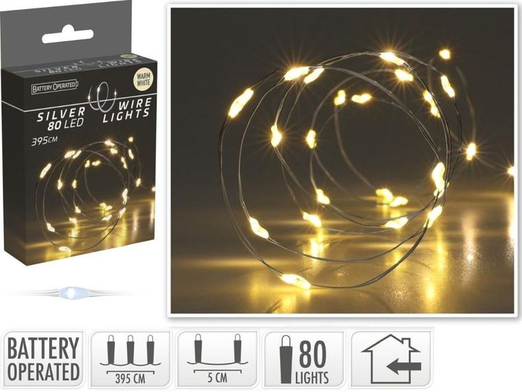 Christmas Decoration, lampki druciki na baterie, girlanda 80 led, ciepły biały