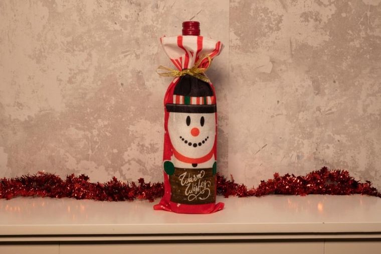Christmas gifts, torebka świąteczna na butelkę, bałwanek