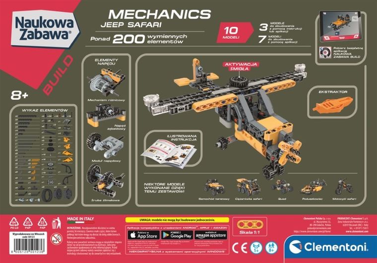 Clementoni, Naukowa Zabawa, Technologic, Laboratorium Mechaniki, Jeep safari, zestaw edukacyjny