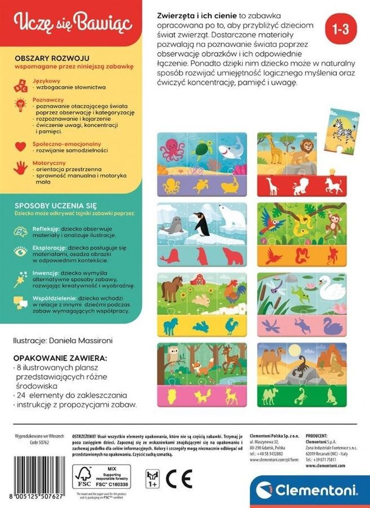 Clementoni, Uczę się bawiąc, Zwierzęta i ich cienie, układanka edukacyjna