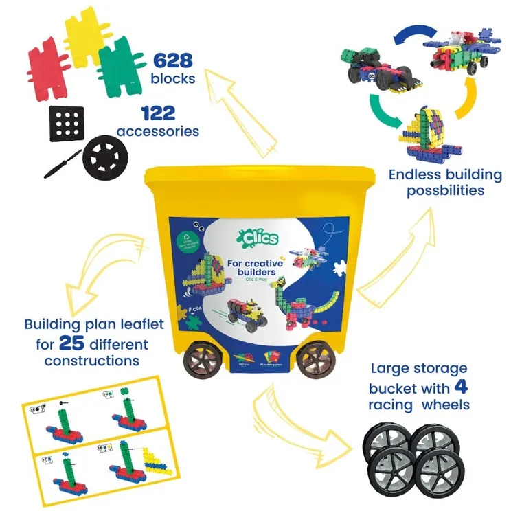 Clics, Rollerbox, klocki konstrukcyjne, 675 elementów