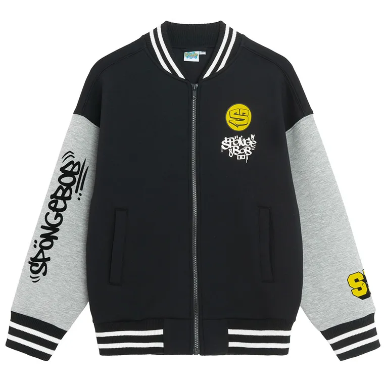Cool Club, Bluza bejsbolówka chłopięca, rozpinana, czarna, SpongeBob