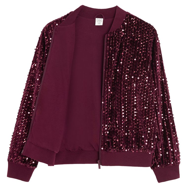 Cool Club, Bluza bomberka dziewczęca, rozpinana, welurowa, bordowa