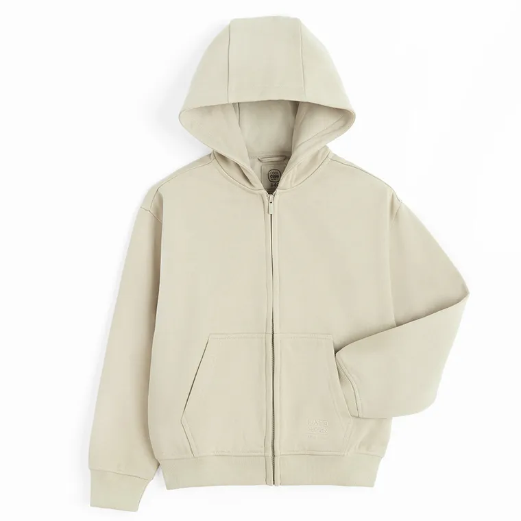 Cool Club, Bluza chłopięca z kapturem, rozpinana, ocieplana, oversize, beżowa