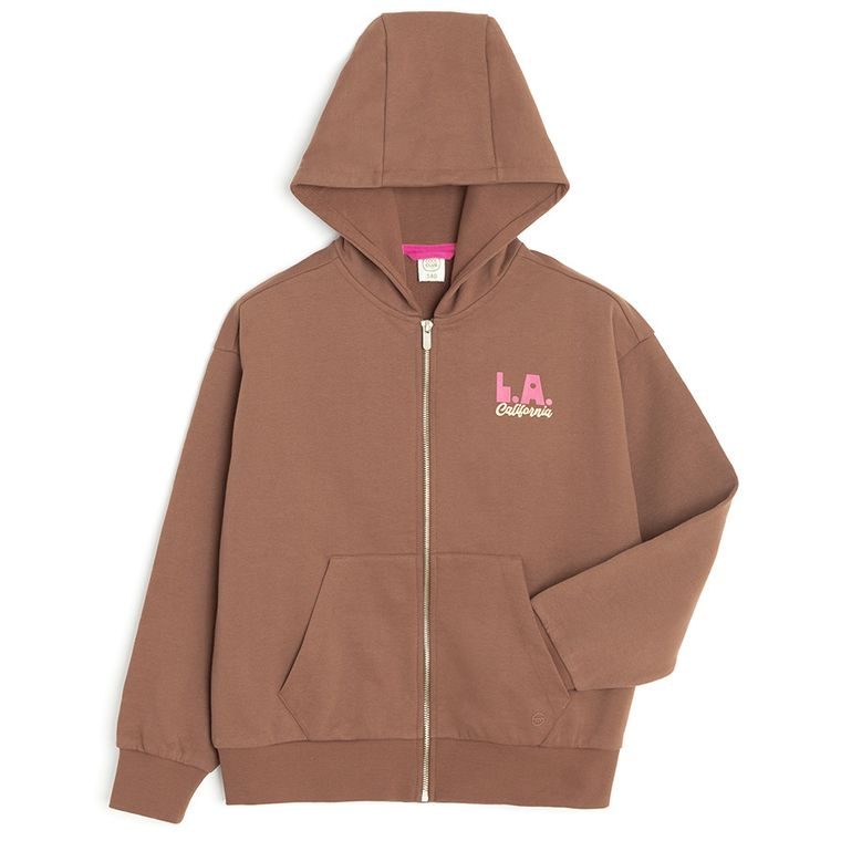 Cool Club, Bluza dziewczęca z kapturem, rozpinana, brązowa