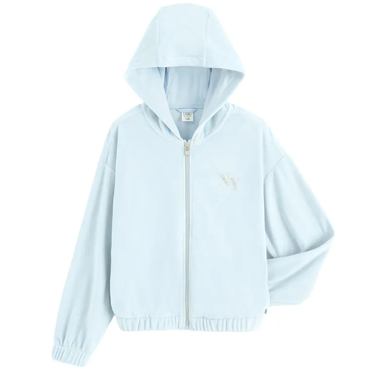 Cool Club, Bluza dziewczęca z kapturem, rozpinana, welurowa, niebieska