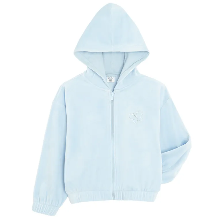 Cool Club, Bluza dziewczęca z kapturem, rozpinana, welurowa, niebieska