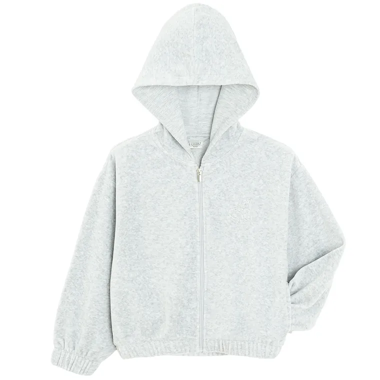 Cool Club, Bluza dziewczęca z kapturem, rozpinana, welurowa, szara